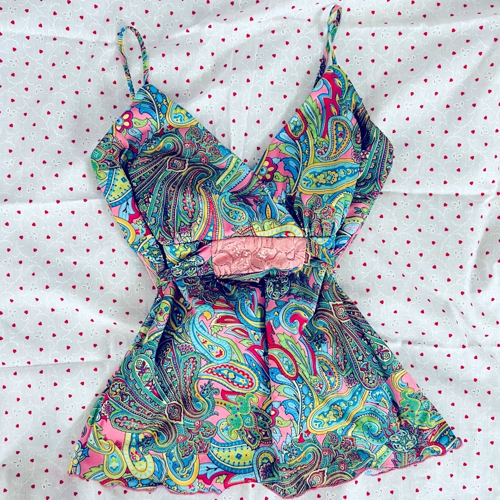 Vintage 90's Y2K Trixxi Paisley And Sequin Flowy Crop Tank Top Size medium